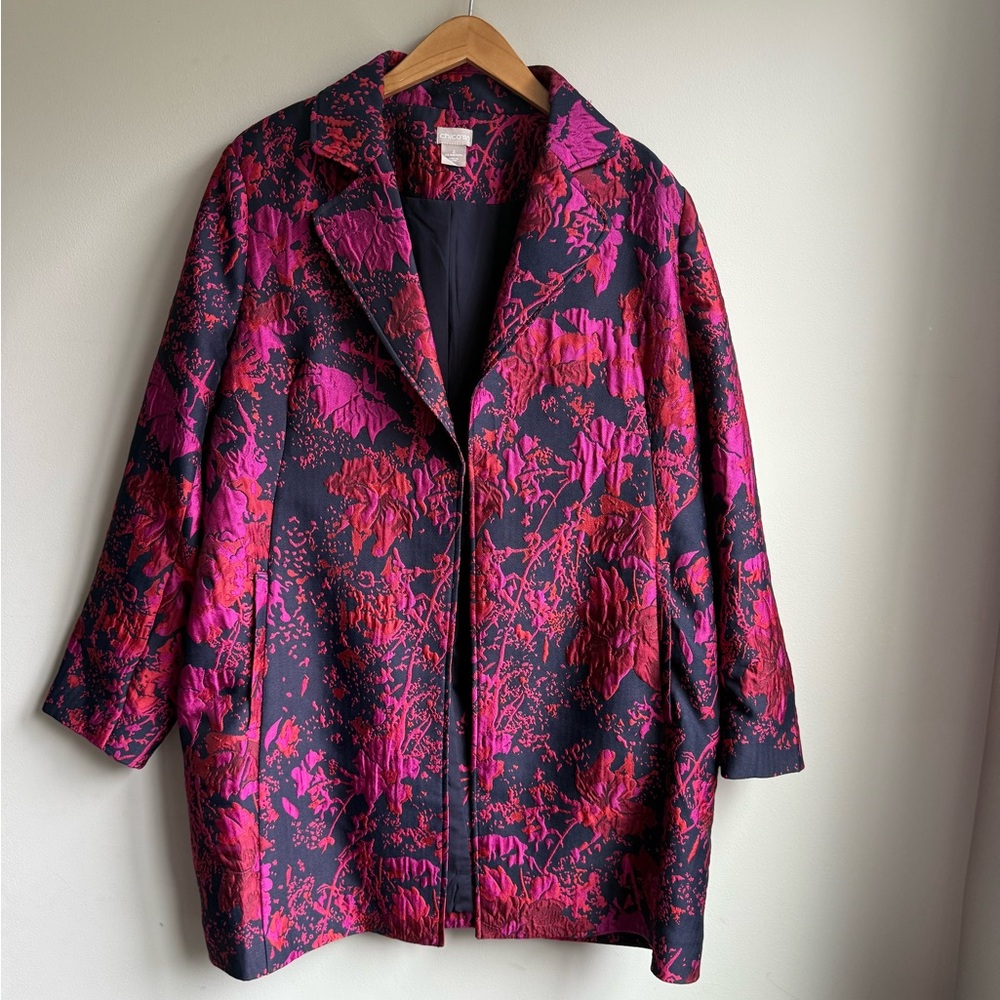 Chico's Floral Jacquard Topper Jacket Size 2